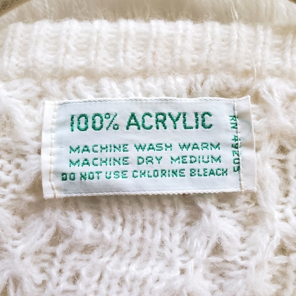 Vintage Knitted Button Up Sweater Poncho in Winter White - Picture 7 of 7